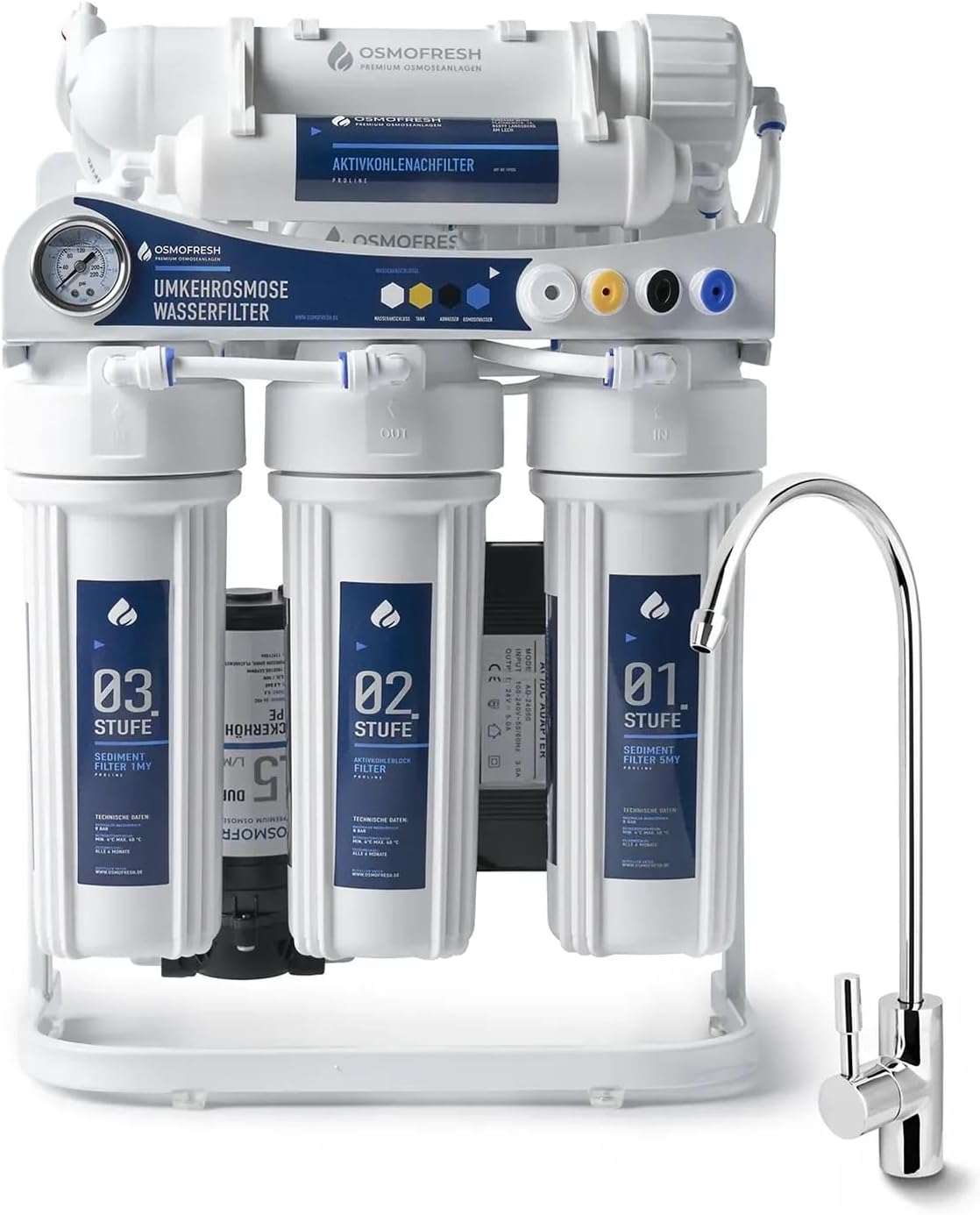OsmoFresh Wasseraufbereiter, 1,8 l, 115 l, Weiß, Osmoseanlage Proline X3, 750 GPD, /min, Osmosehahn