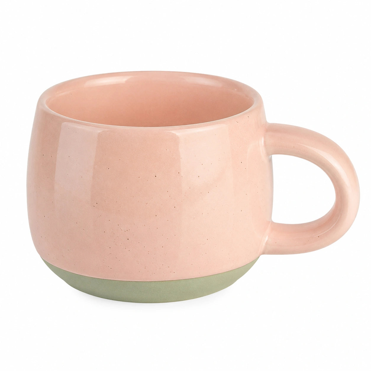 Runde Keramiktasse Rosa mit Grünem Akzent, 300ml