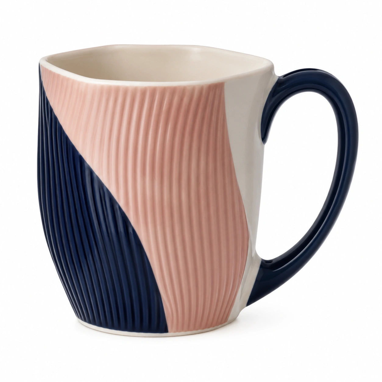 Geraffelte Keramiktasse Blau Rosa Weiß - 300ml