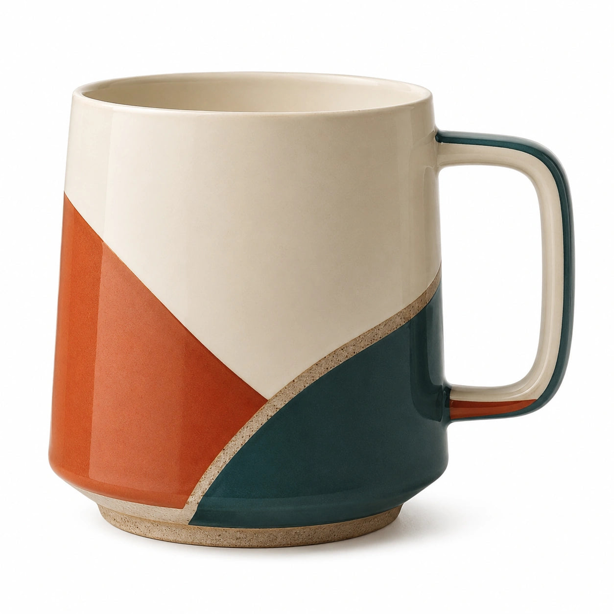 Keramikbecher mit geometrischem Design in Beige, Orange und Dunkelgrün