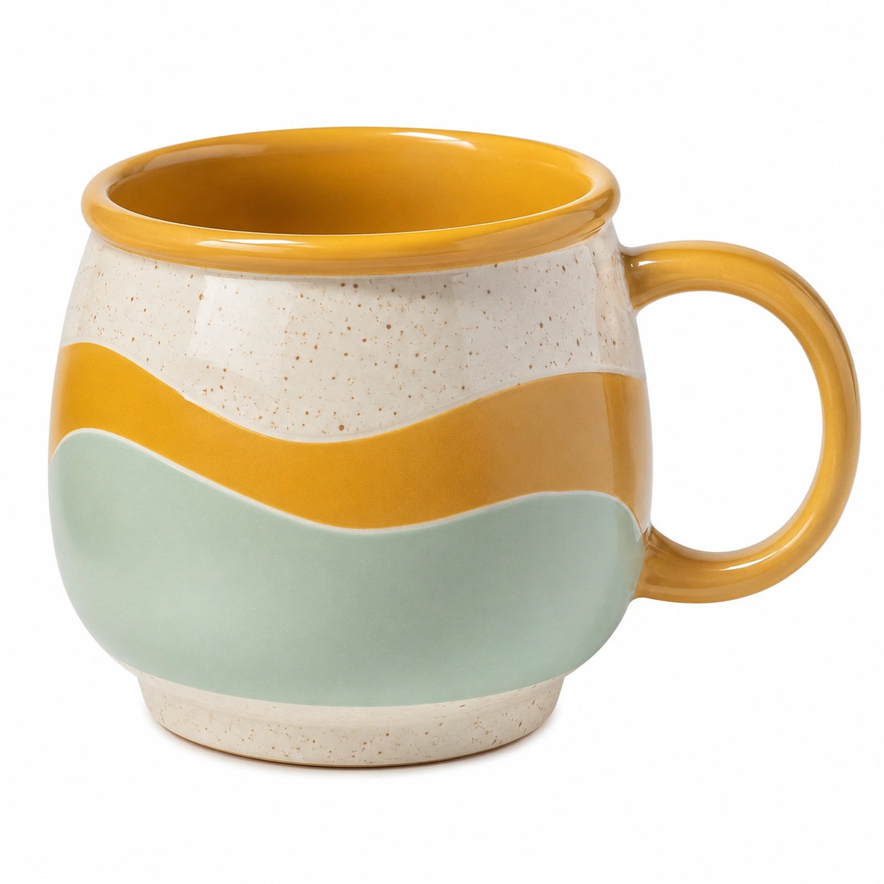 Keramiktasse 350ml mit Wellenmuster - Gelb/Grün/Beige