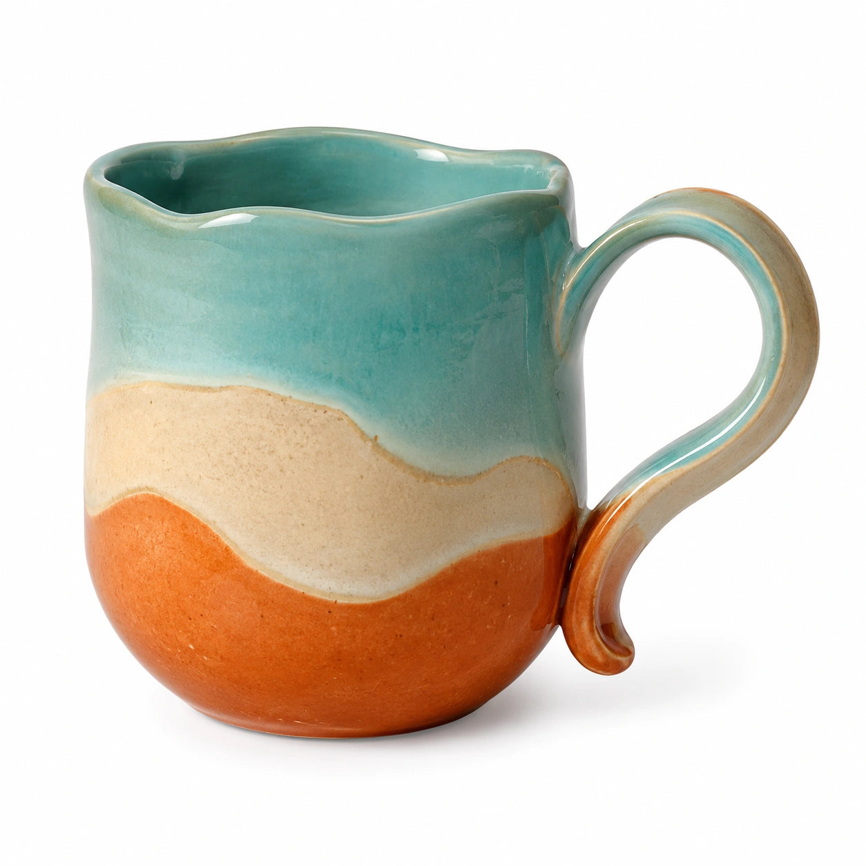 Keramiktasse mit Wellenmuster 300ml, Blau, Beige, Orange