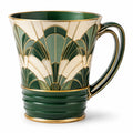 Art Deco Porzellantasse in Grün und Beige mit Goldakzenten