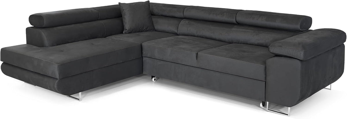 COMFORTINO FURNITURE Sofa, Dunkelgrau, Eck mit Schlaffunktion PASTI L-Form, Couch mit Bettkasten, 3-Sitzer Eckcouch