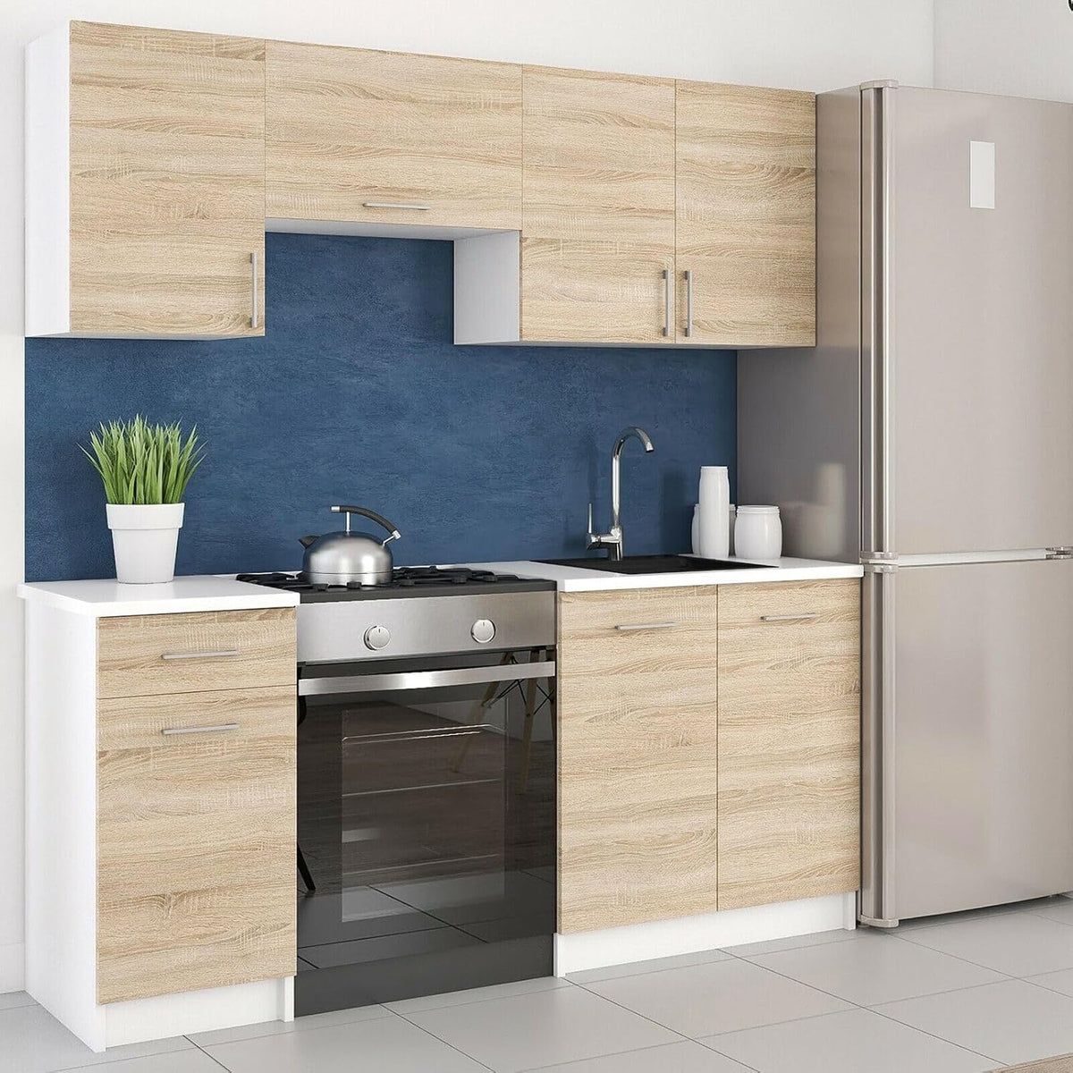 roe furniture Küchenzeile, 180 cm, Weiß, ohne Elektrogeräte - Modern Einbauküche - Küche Komplett