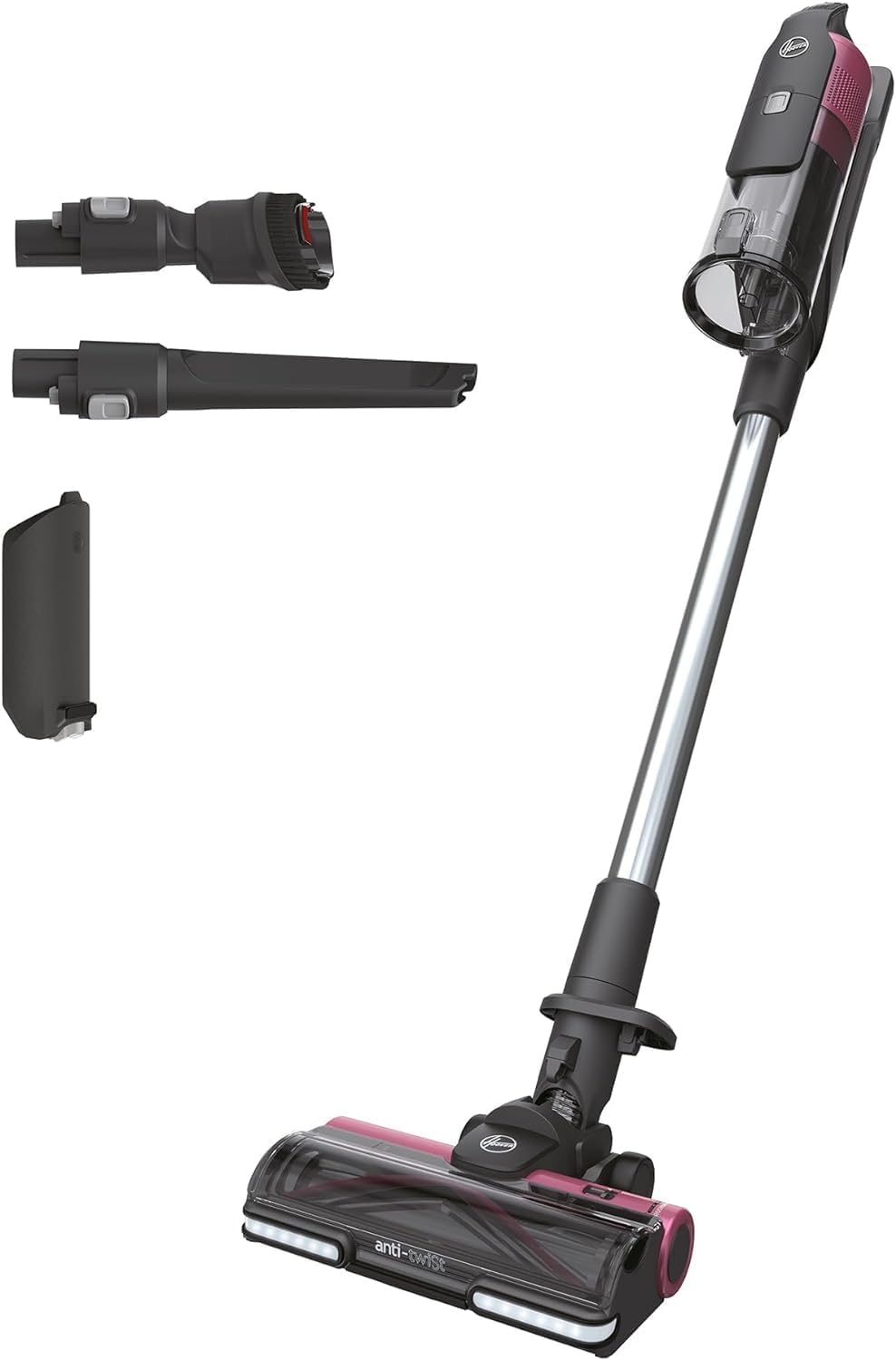 Hoover Staubsauger, 240 m, Schwarz/Silber/Pink, Akku- HF9 Home I Bis zu ² BZW. 60 Min. Laufzeit mit 2 Akkus