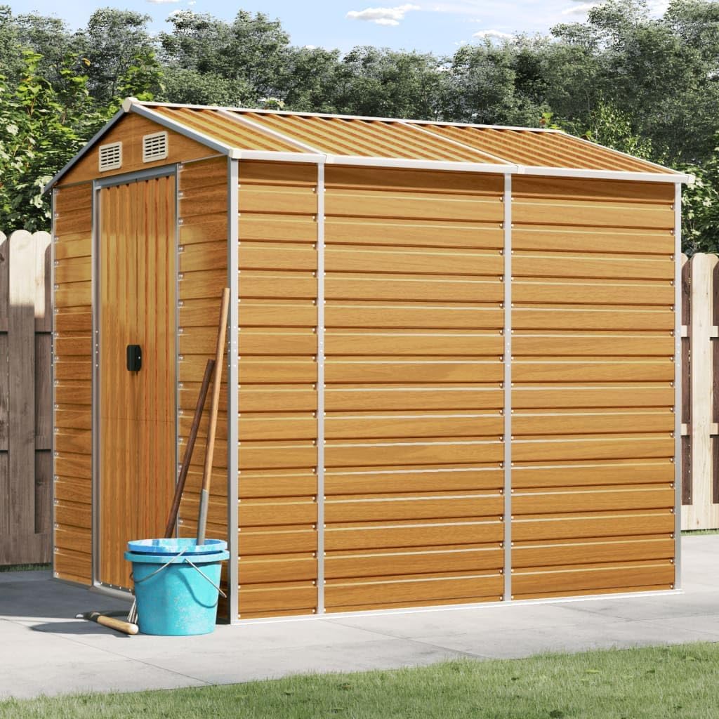 Xichuzi Gerätehaus, 191x215x198 cm, Verzinkter Stahl, Hellbraun, Gartenhaus, Fahrradgarage, Gartenhütte, Geräte Schuppen
