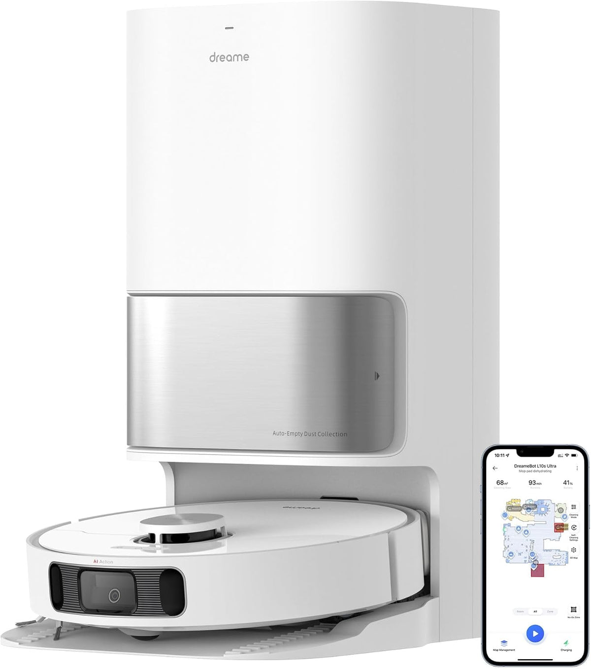 dreame L10 Prime Saugroboter und Wischroboter mit Automatischer Waschstation von Wischpads, 7 mm Mopanhebung, LDS Navigation, 4000Pa Saugleistung, 3D