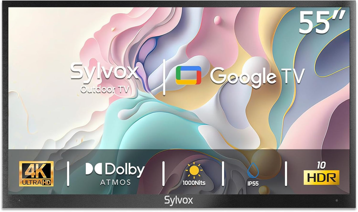 SYLVOX Fernseher, 55 Zoll, Schwarz, Smart TV, Outdoor TV, Smart TV wasserdichte Outdoor, 4K für draußen, Unterstützung Google Assistant