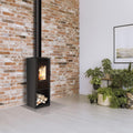 kratki Kaminofen, 129 x 49 cm, 6 kW, Schwarz, Enyo Flat02 Holzofen für den Innenbereich, freistehend, BImSchV 2-konform
