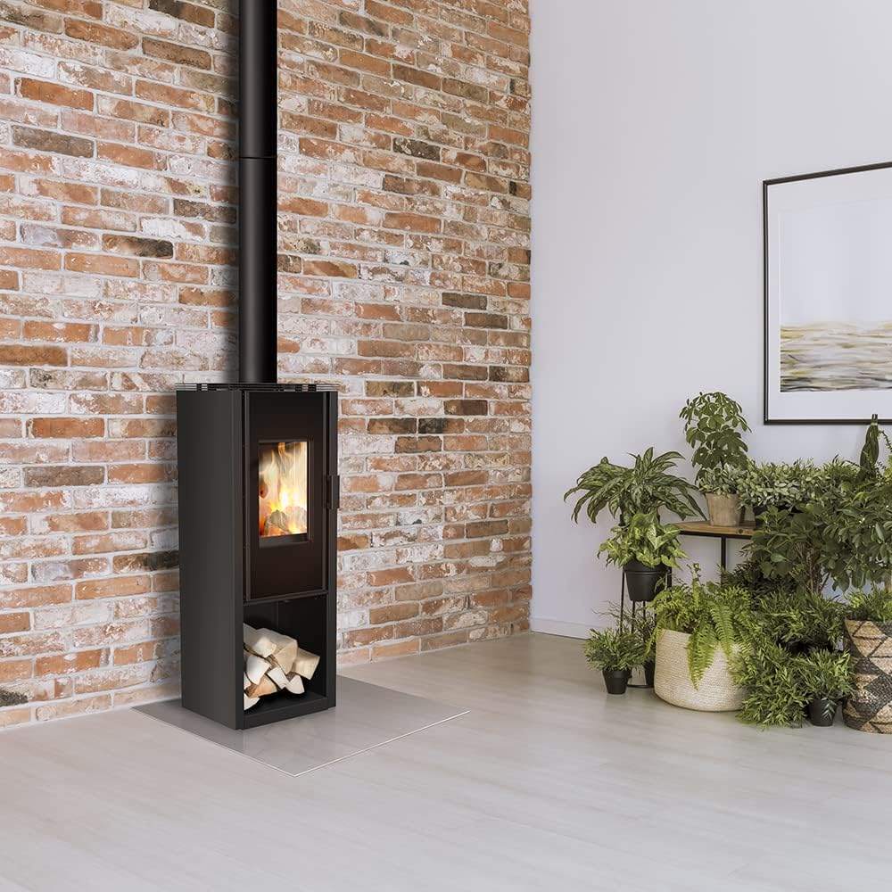kratki Kaminofen, 129 x 49 cm, 6 kW, Schwarz, Enyo Flat02 Holzofen für den Innenbereich, freistehend, BImSchV 2-konform