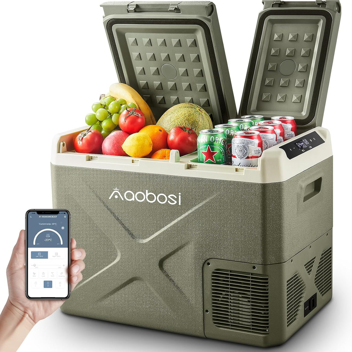 AAOBOSI Kompressor, 240 V, 32 L, 24 V, Olivgrün/Beige, Kühlbox, Kühlbox Auto Dual Zone, 12/ und 100- Kühlbox Elektrisch