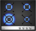 GASLAND Kochfeld, 60 cm, Schwarz, GH6604BG1FC Glas Gas Einbau Glas 4 Flammig, Gas mit Wok Brenner, Glasherd, Butan Gas Kocher 8000 Watt