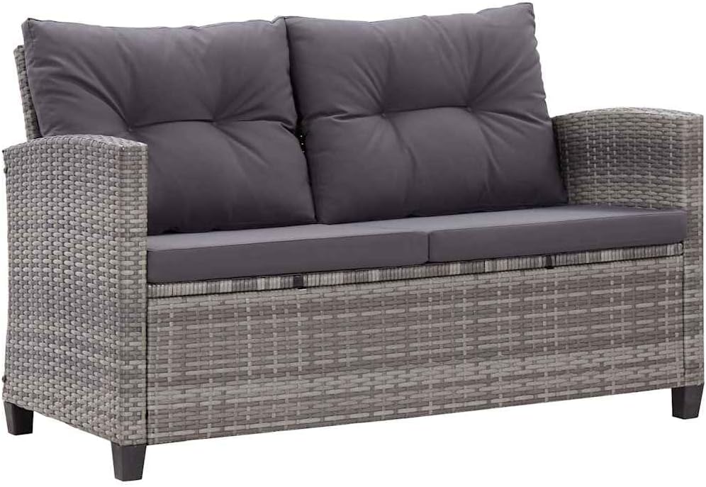 Sofa vidaXL, 124 cm, Poly Rattan, Stoff (100% Polyester), pulverbeschichteter Stahl, Grau