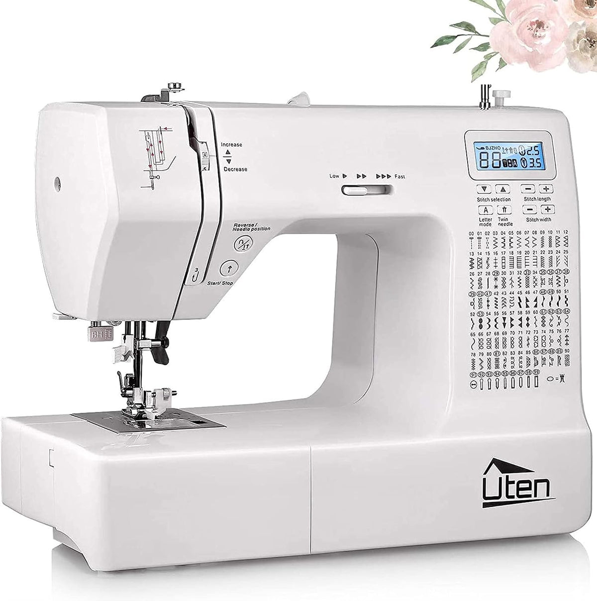 Uten Einfache Nähmaschinen, Schwarz, Nähmaschine Elektronisch Freiarm mit 200 Stiche, Für Profi Anfänger DIY Begeister Sewing Machine