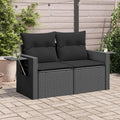 Sofa Festnight, PE-Rattan, pulverbeschichteter Stahl, massives Akazienholz mit Ölfinish, Schwarz