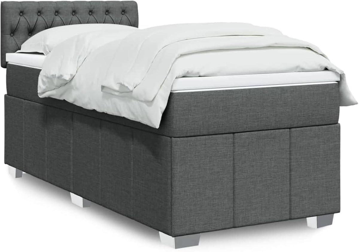 Hoodmeel Boxspringbett, 90x200 cm, Dunkelgrau, Bockspri, Stoffngbett, Matratz, Mit Matratz, mit Matratze