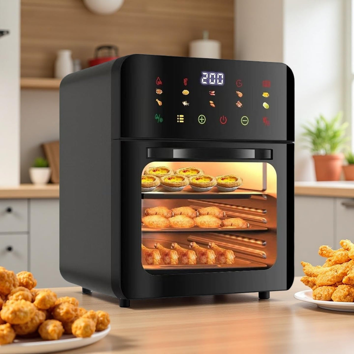 WEIMILOR Backofen, 1350 W, 1350 W, 10 L, Kunststoff + Metall, Schwarz/Silber, Heißluftfritteuse XXL Airfryer, 200 Programme