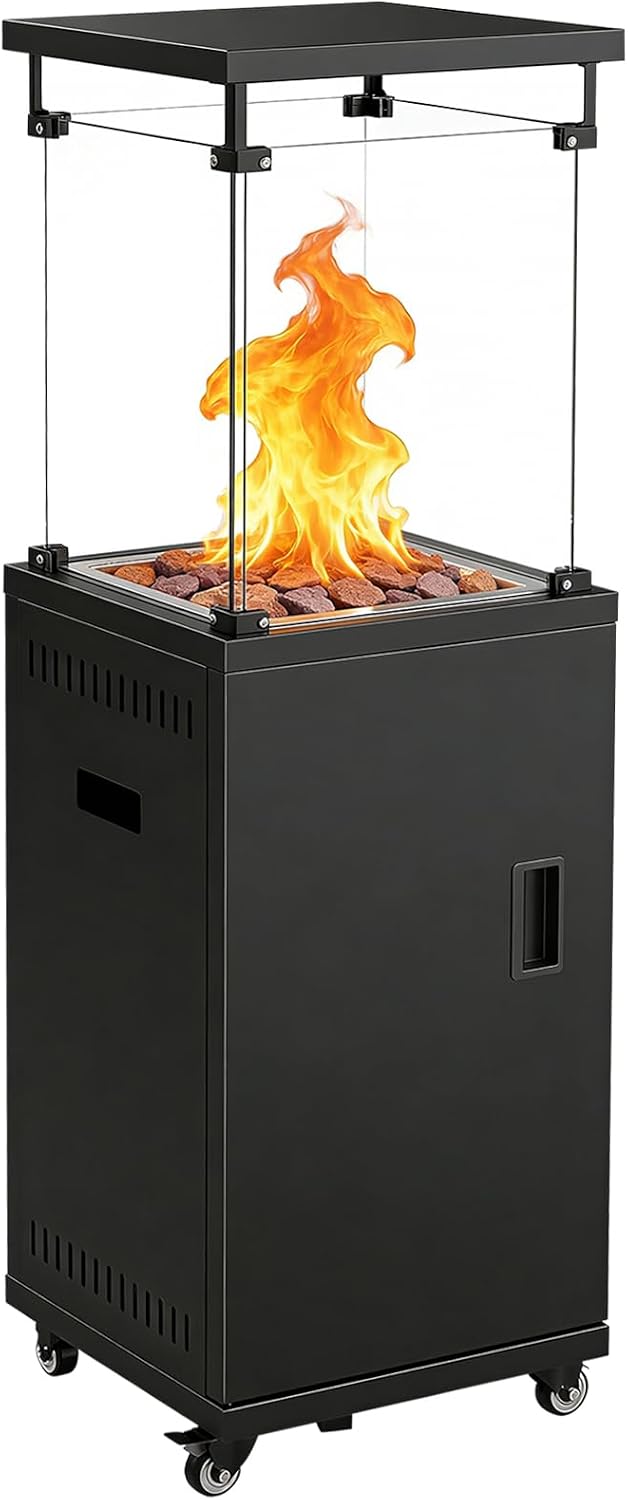 Sweetcrispy Heizstrahler, 11 kW, Schwarz, Terrasse Gas, Terrassenheizer, Propan Butan Gas, Mobiler Tragbarer Heizpilz