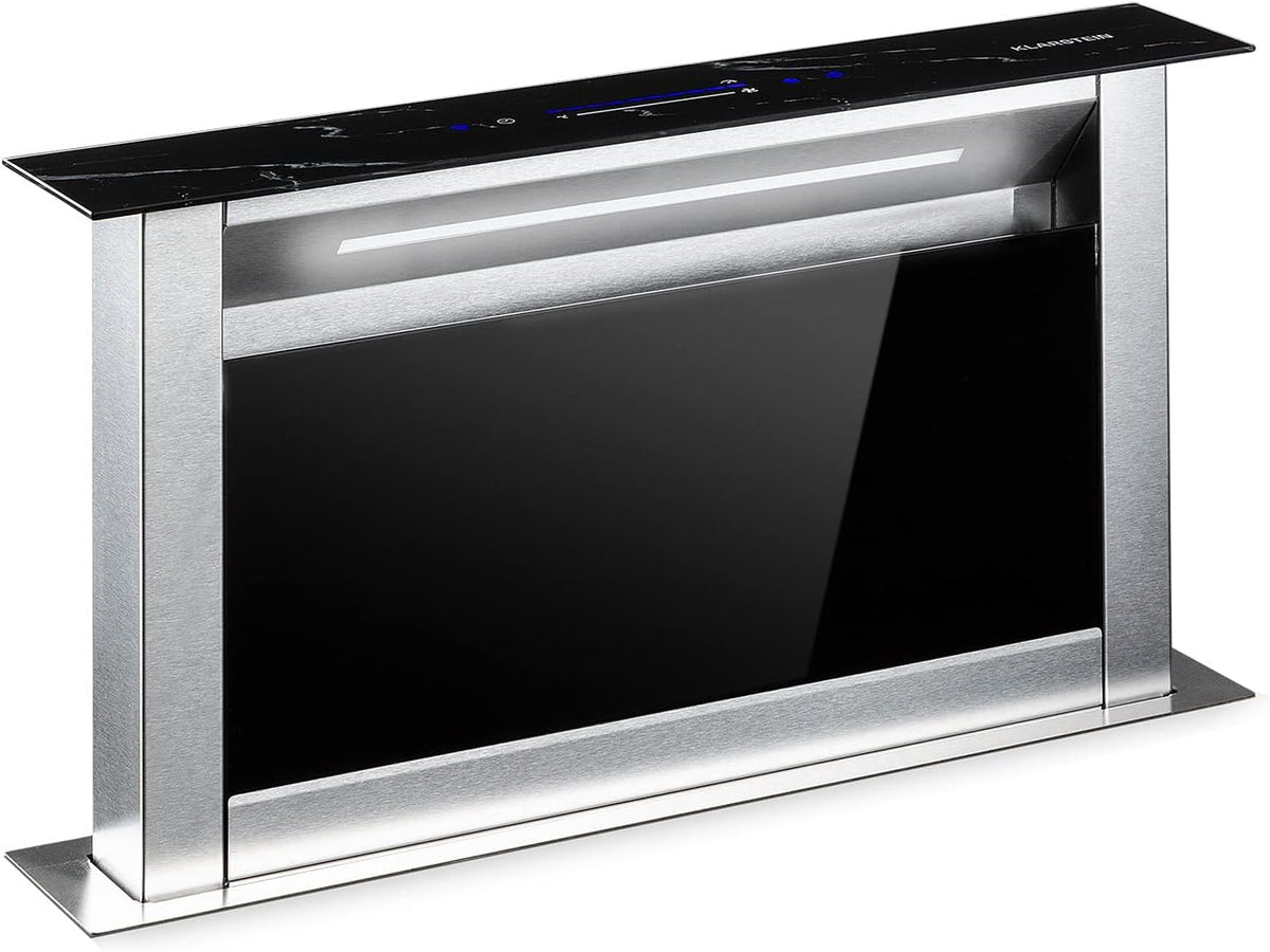 Klarstein Dunstabzugshaube, 604 m, 60 cm, Schwarz/Silber, Downdraft-, Versenkbare Abzugshaube, Leise n mit Filter