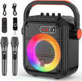 JYX Audiogerät, Schwarz, Karaoke Maschine mit 2 kabellose Mikrofones, Tragbaren Bluetooth Lautsprecher mit RGB-Licht Unterstützt
