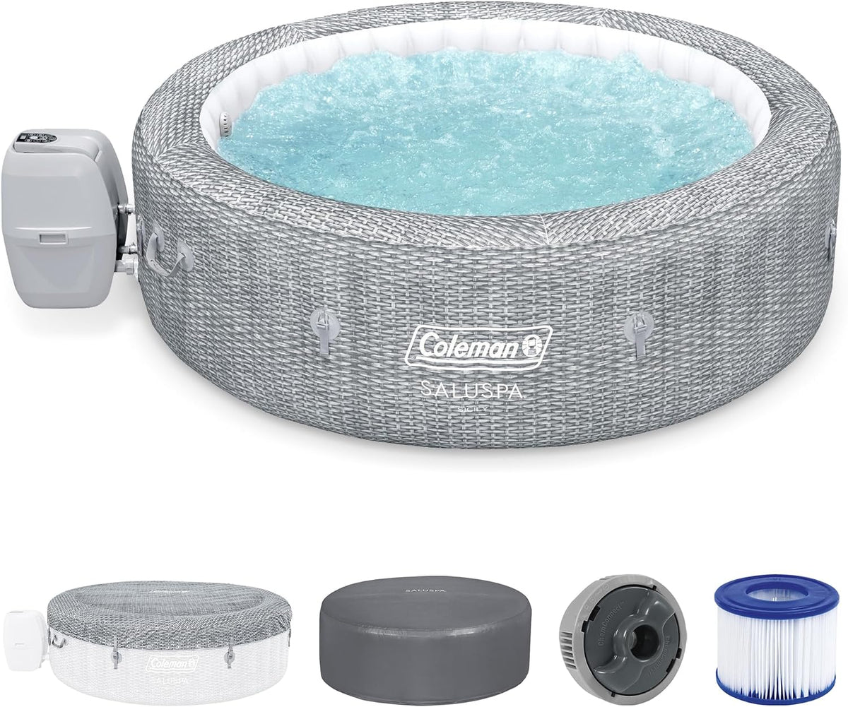Arebos Aufblasbarer Spa Pool Hot Tubs, Grau, Coleman Sicily AirJet Large Round 5 to 7 Person Inflatable