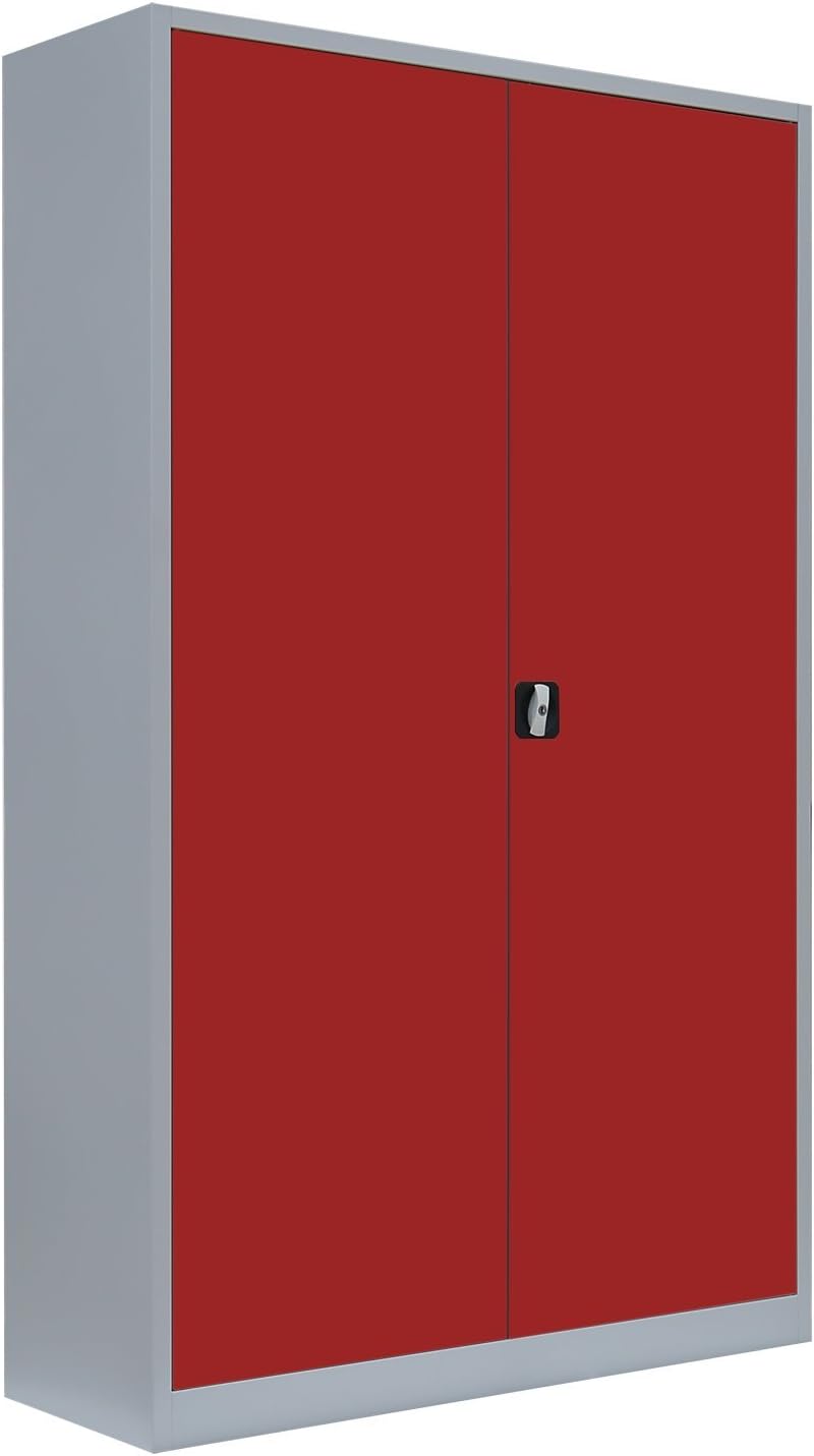 Lüllmann Aufbewahrungsschränke, 195x120x60 cm, grau/rot, Flügeltürenschrank Aktenschrank