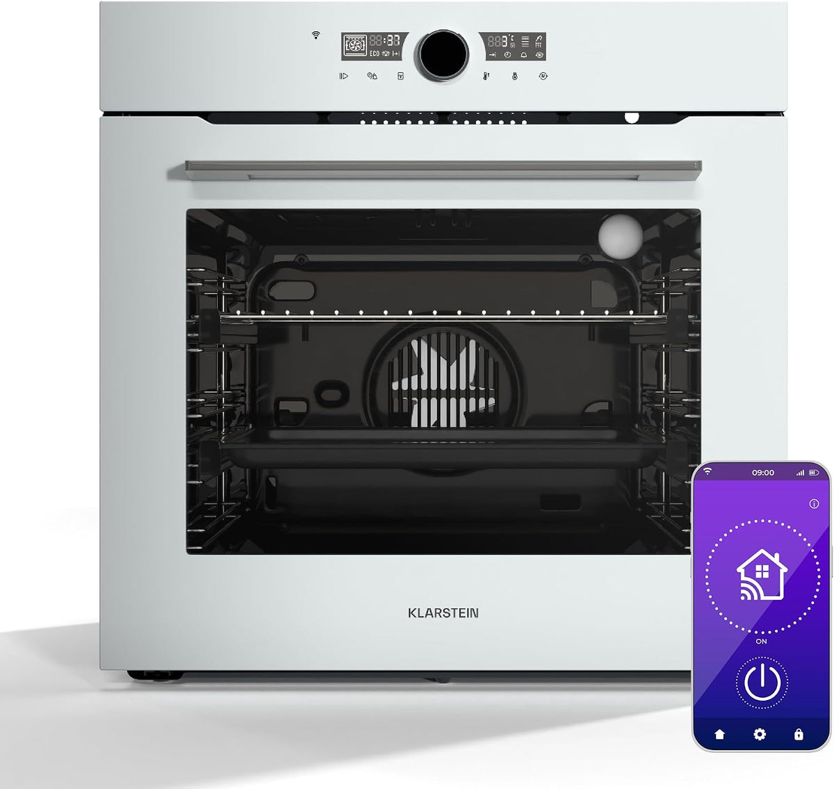 Klarstein Backofen, 2800 W, 73 L, Schwarz, Illuminosa Smart Einbau -, 11 Funktionen, WLAN-Steuerung, Energieeffizienz A