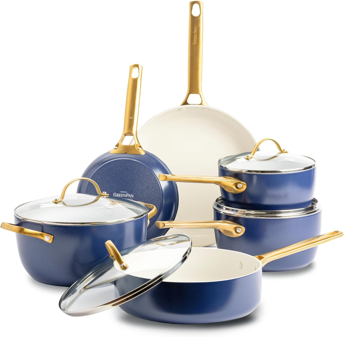 GreenPan Backofen, Blau, Reserve Harteloxiertes Gesundes Keramische, 10 Teile, Inklusive Bratpfannen Sautierpfanne und Kochtopf