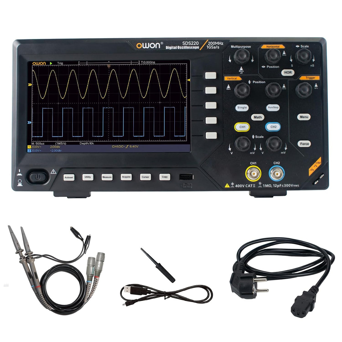 OWON Oszilloskope, 7 Zoll, 18 cm, Schwarz, Digitales Oszilloskop mit 4 Kanälen und Bildschirm /, TFT-LCD-Display