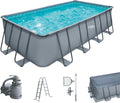Summer Waves Stahlrahmenpool, 549x274x132 cm, Grau, Frame Pool Komplettset, Rechteckig, Aufstellpool Set, Bodenvlies