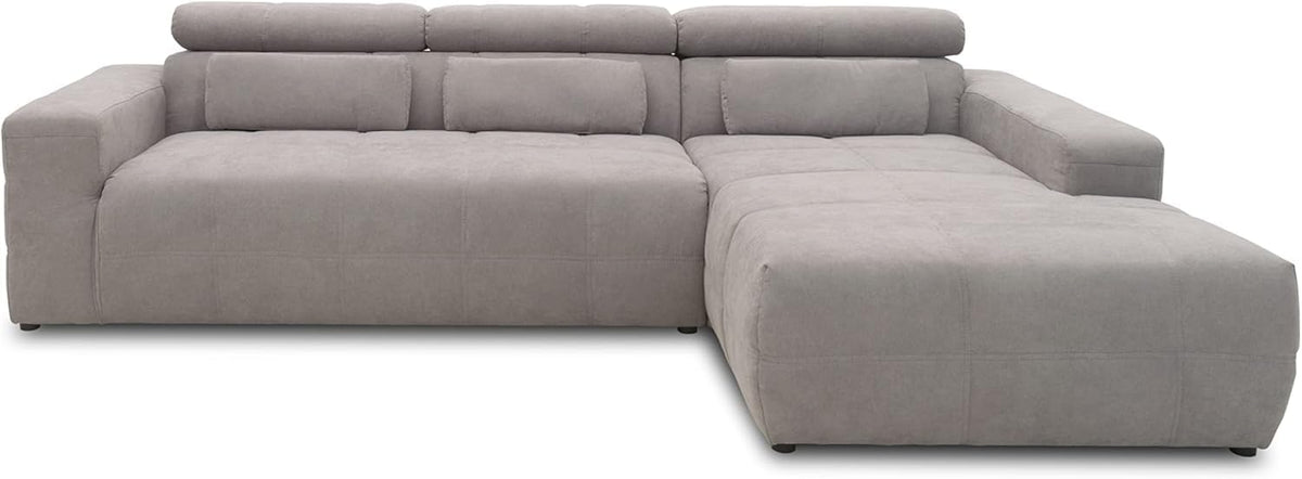 Sofa DOMO. collection, 285 x 175 x 98 cm, grau, Eck Brandon, mit Rückenfunktion in L-Form, Polsterecke, Eckgarnitur Longchair rechts (BxTxH)