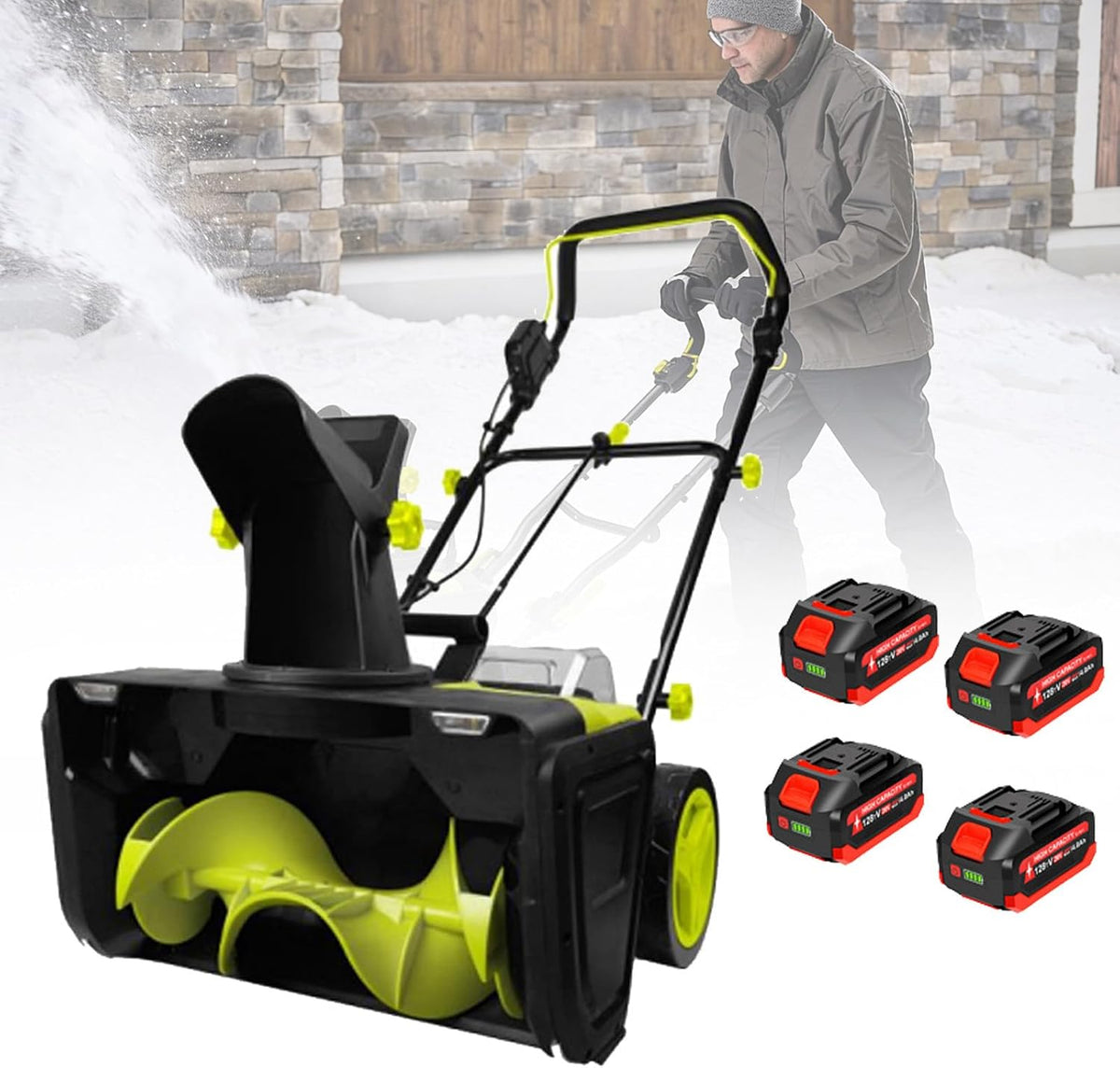 WEIZIIA Schneefräse, 3500 W, 50 cm, 25 cm, 7,6 m, ABS, Schwarz, Akku-Schneeschaufel, Elektro- Pro, Akku-Schneeschaufel mit 3500-W-Bürstenlosmotor