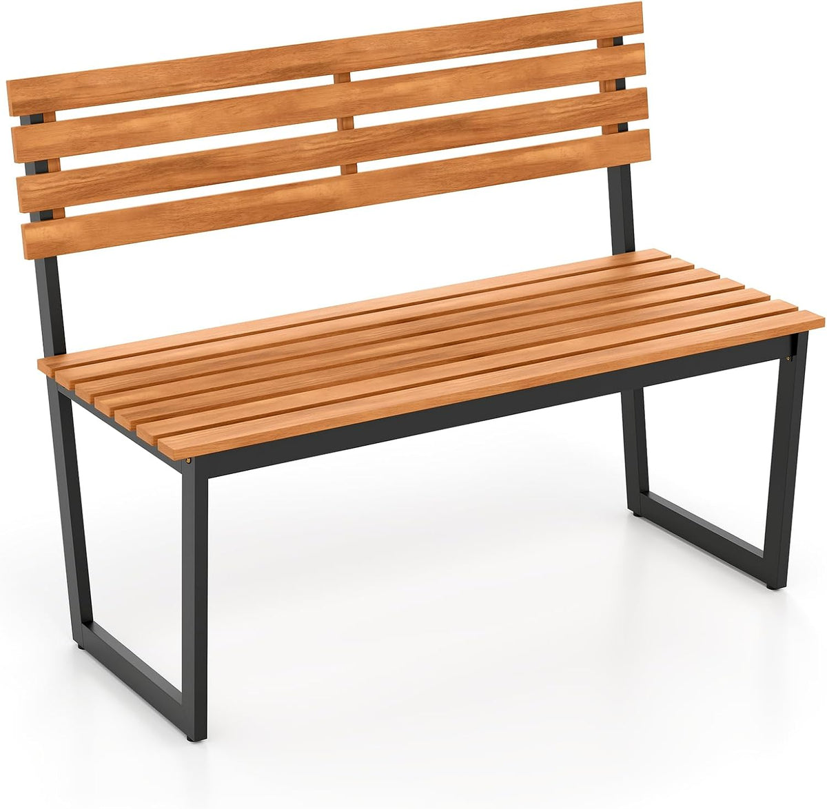 COSTWAY Sitzbank, 360 kg, Holzfarben/Schwarz, Gartenbank Holz, Holzbank wetterfest, 2-Sitzer aus Akazienholz, Balkonbank mit Metallrahmen