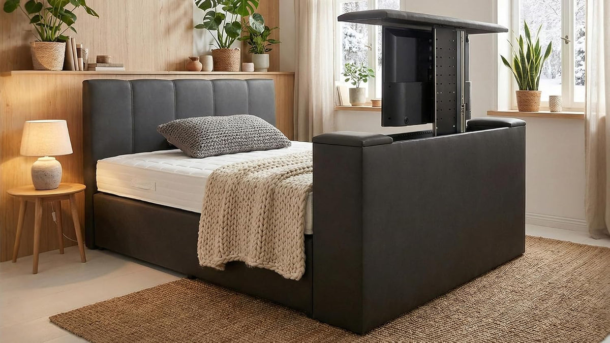 PAARA Boxspringbett, Schwarz, Chicago mit TV-Lift