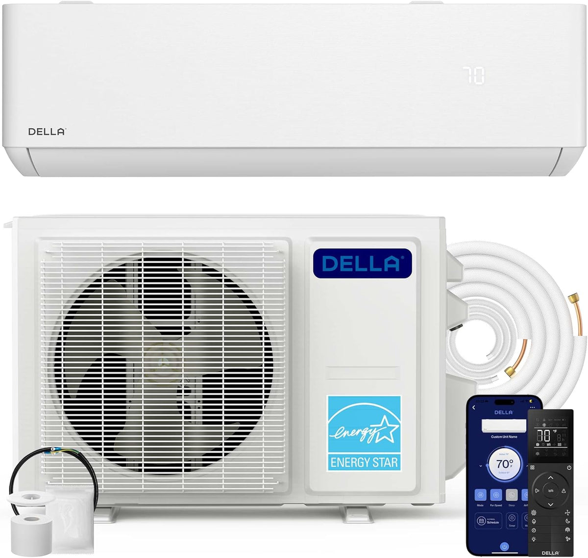 Della Split-System, 230 V, Weiß, Hyper Heat Lower as -13℉, 000 BTU WiFi Mini Split, Energy Star 24 SEER2, Cools Up to 550 Sq. Ft