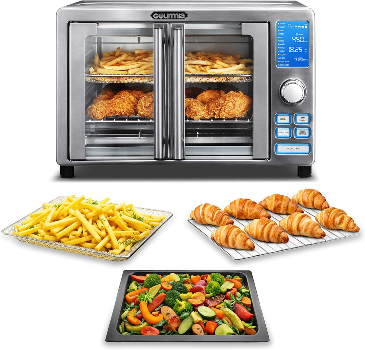 Gourmia Toaster Ovens, Silber, Air Fryer French Door Toaster Oven - 6-Slice Capacity, Stainless Steel