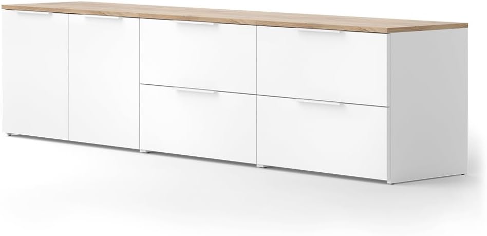 Vicco Wohnwand, Die Wohnwand besteht aus pflegeleichter, melaminharzbeschichteter 16 mm Spanplatte., Eiche