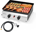 ROVSUN Gasgrill, 44x39x16 cm, 4,8 kw, Grau, Camping Tischgrill aus Edelstahl, mit 2 Brennern, Garten & Strand, ohne Strom