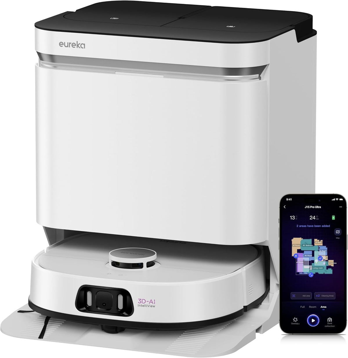 EUREKA Saugroboter, Weiß/Schwarz, J15 Pro Ultra mit Wischfunktion, 16200 Pa Saug und Wischroboter Selbstreinigend