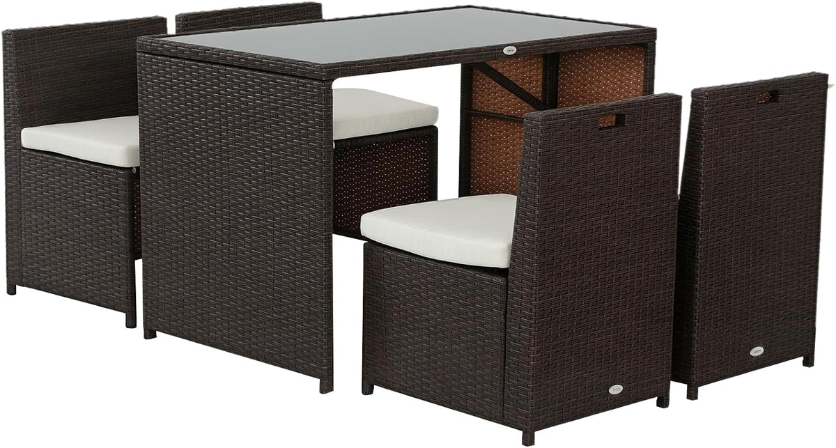 Gartenmöbel-Set Outsunny, Braun, 5-teiliges Polyrattan für 4 Personen +Khaki