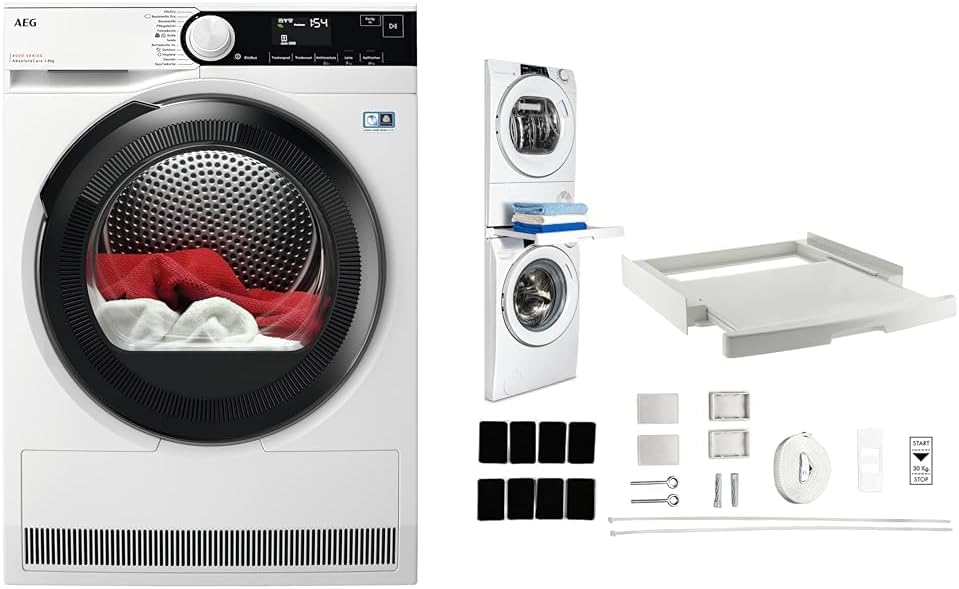 AEG Wärmepumpentrockner, 62 cm, Weiß, TR8T70680 /Serie 8000 mit AbsoluteCare & CARE +, Platzsparender Zwischenbausatz