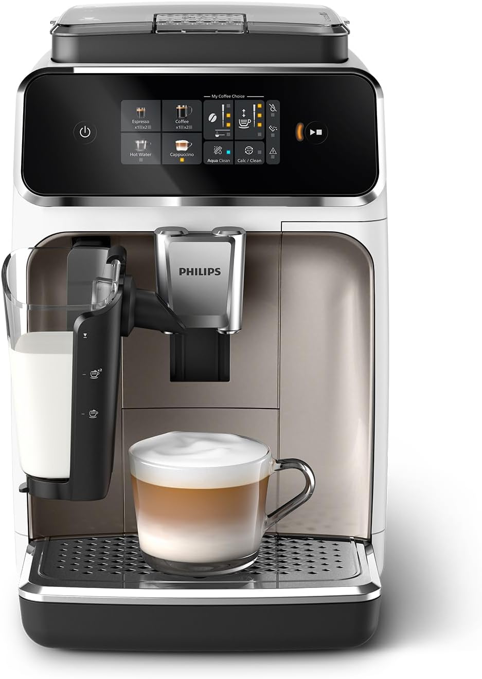 Philips Kaffeemaschine, Weiß, 2300 Serie Vollautomatische Espressomaschine - 4 Getränke, modernes Farb-Touchscreen-Display