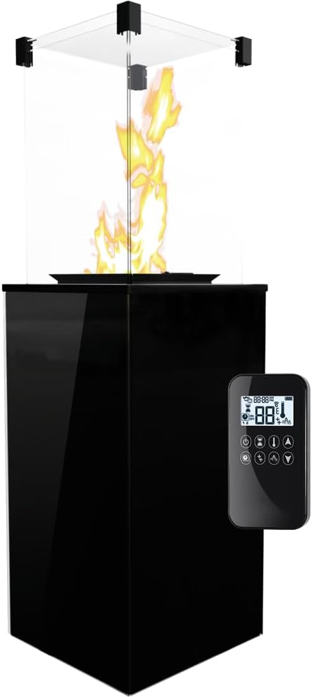 kratki Fusselrasierer, 8,2 kW, Schwarz, Gas-Terrassenheizer PATIO, 4-seitiges Glas, Automatiksteuerung, Mobiler Outdoor Heizstrahler