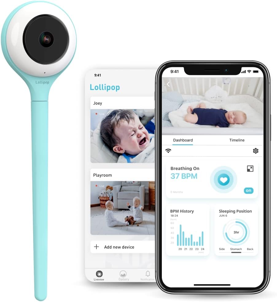 Lollipop Monitor, Schwarz, Baby mit echter Weinenerkennug, Intelligente WiFi Baby Kamera - Kamera mit Video, Audio
