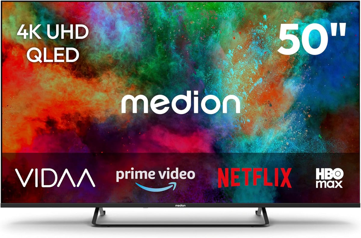 MEDION Fernseher, 125,7 cm, 50 Zoll, Schwarz, Smart TV, QLED (Smart-TV, Dolby Vision HDR, HBO Max, MagentaTV