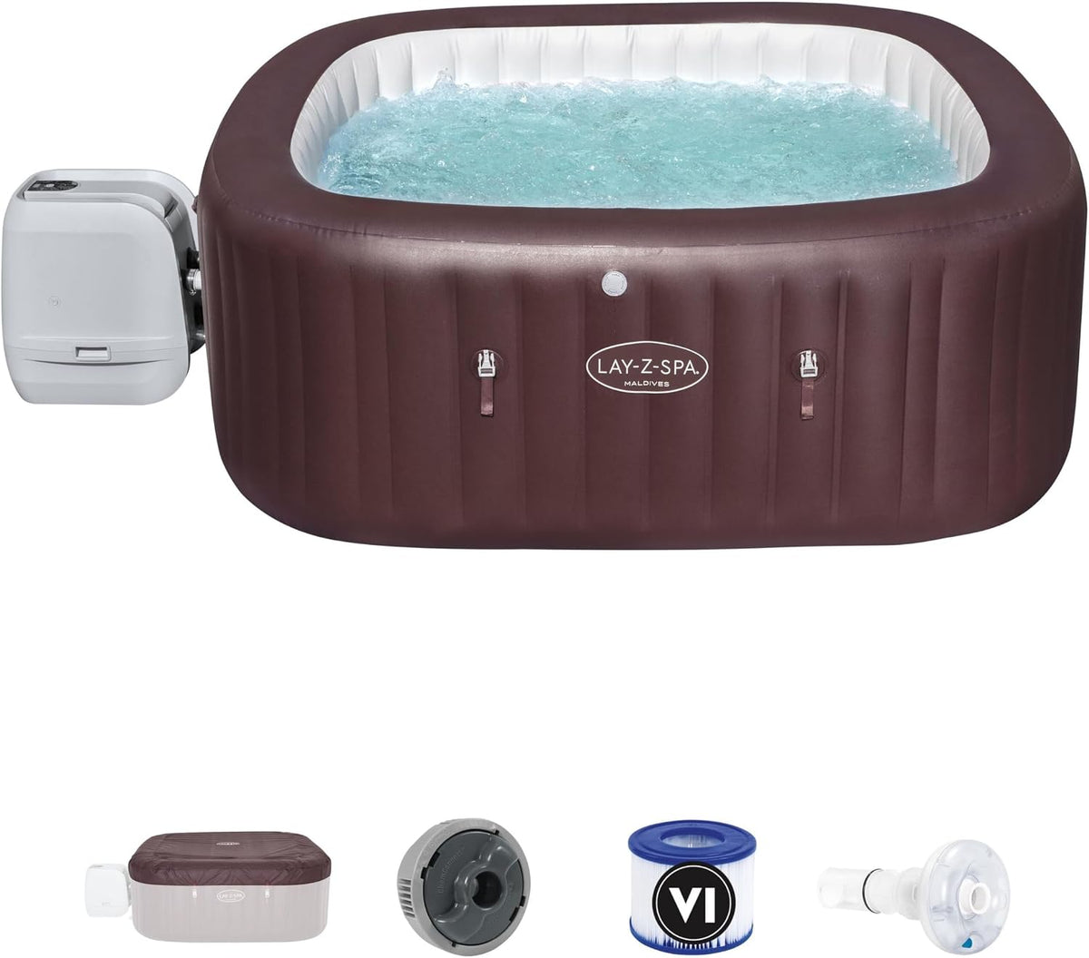 Bestway Aufblasbare Pools, 201 x 201 x 80 cm, braun, Lay-Z-SPA Maldives HydroJet Pro Whirlpool, 5-7 Personen