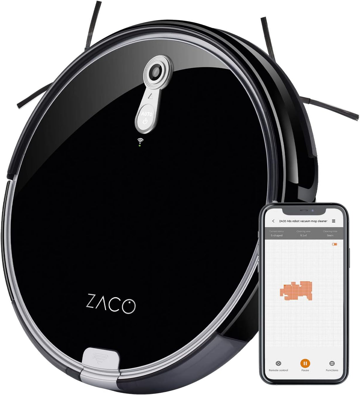 ZACO Saugroboter, 7,2 cm, Schwarz, A8s mit Wischfunktion, App & Alexa Steuerung, flach, automatischer Staubsauger Roboter