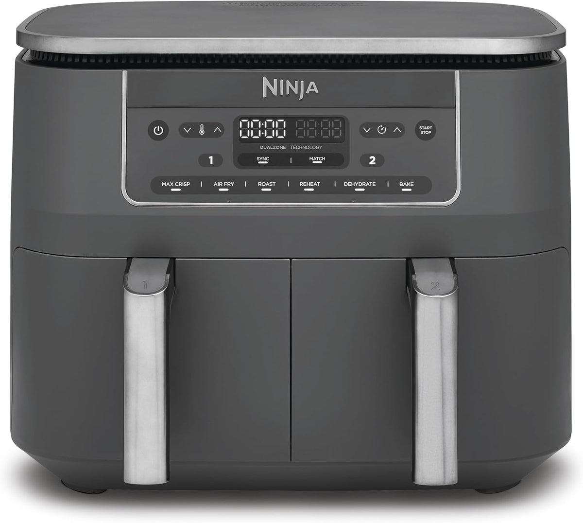 Ninja Heissluftfritteuse, 7,6 L, Grau, Dual Zone Digital Air Fryer, 2 Schubladen, 6-in-1, Heißluftfritteuse ohne Öl