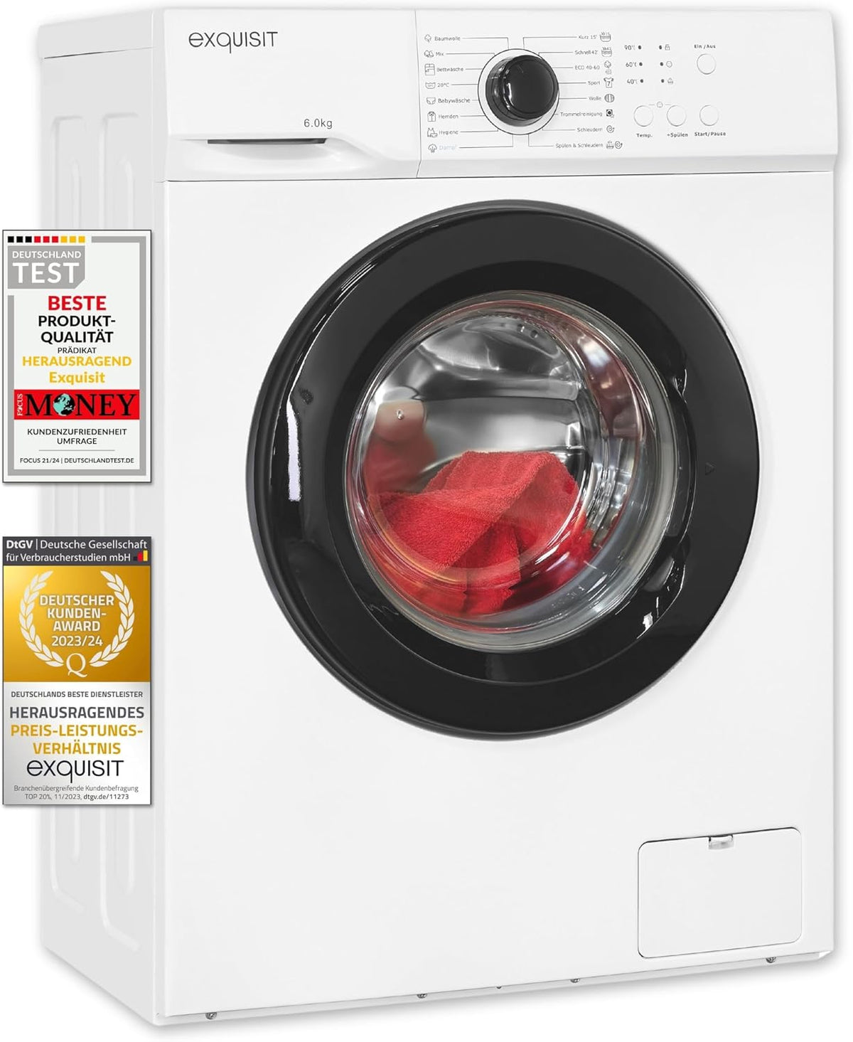 Exquisit Waschmaschine, 6 kg, Weiß, WA6110-020A weiss, Fassungsvermögen, Energieeffizienzklasse A, 16 Waschprogramme